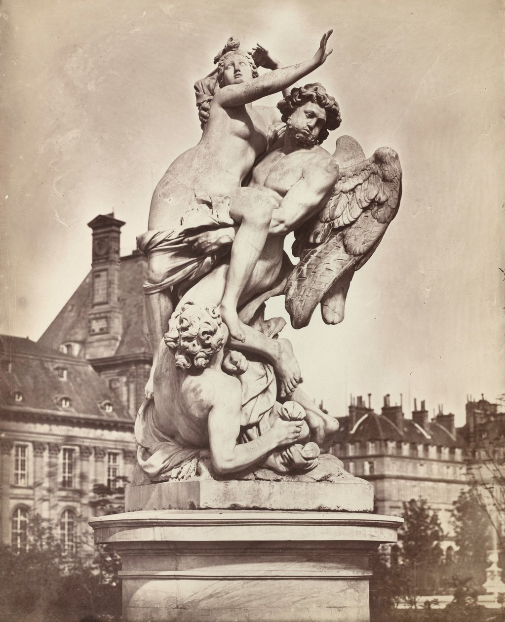 Staty des Tuileries: G. Marsy och A. Flamen: Boreas kidnappar Orythia,1859 (foto) av Charles Nègre