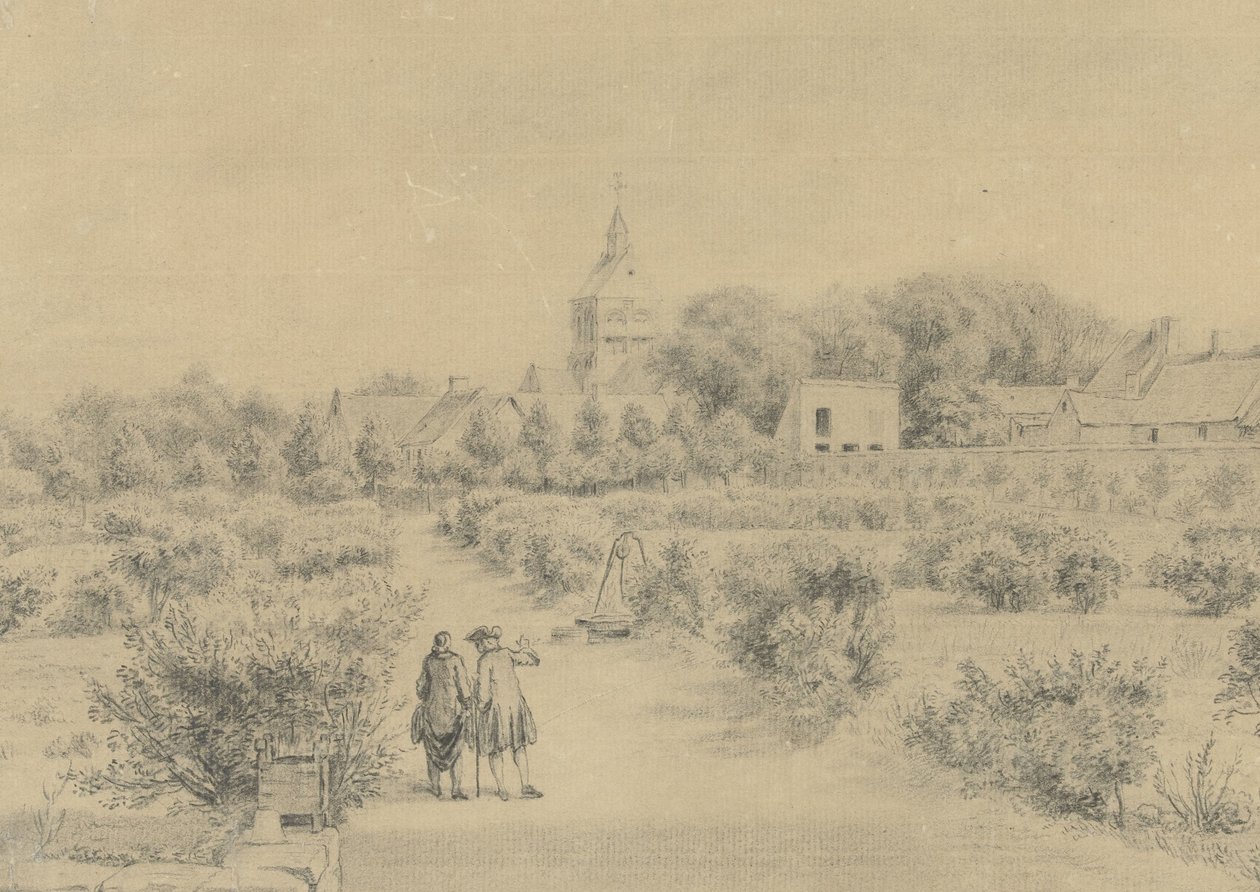 Utsikt över byn Marigny Utsikt över Clocher och en del av byn Marigny från Salon du Château (titel på objektet) av Charles Nicolas Cochin (II)