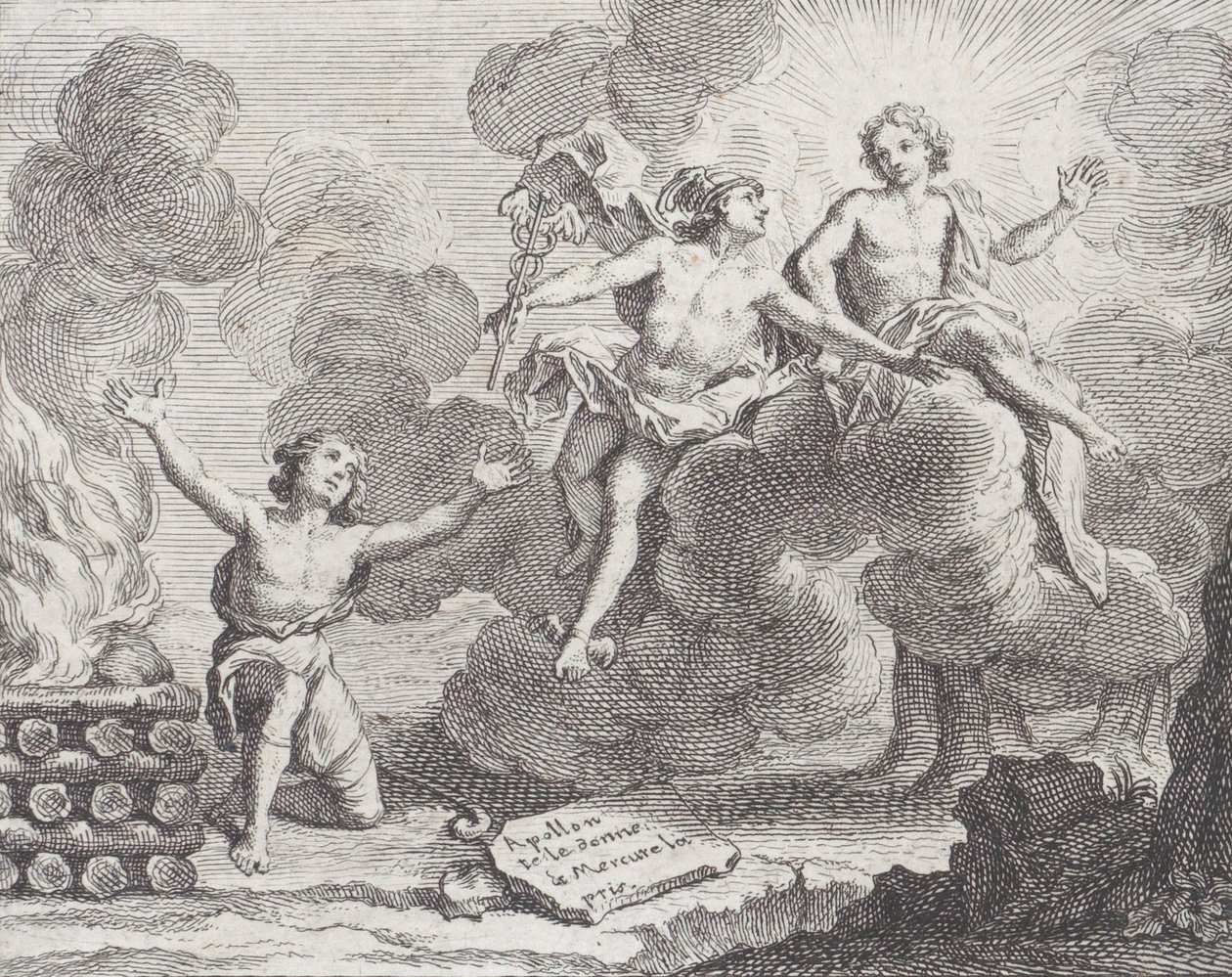 Apollo, Merkurius och herdinnorna, Fabel X i La Motte, Fables Nouvelles, 1719., 1719. av Charles Nicolas Cochin