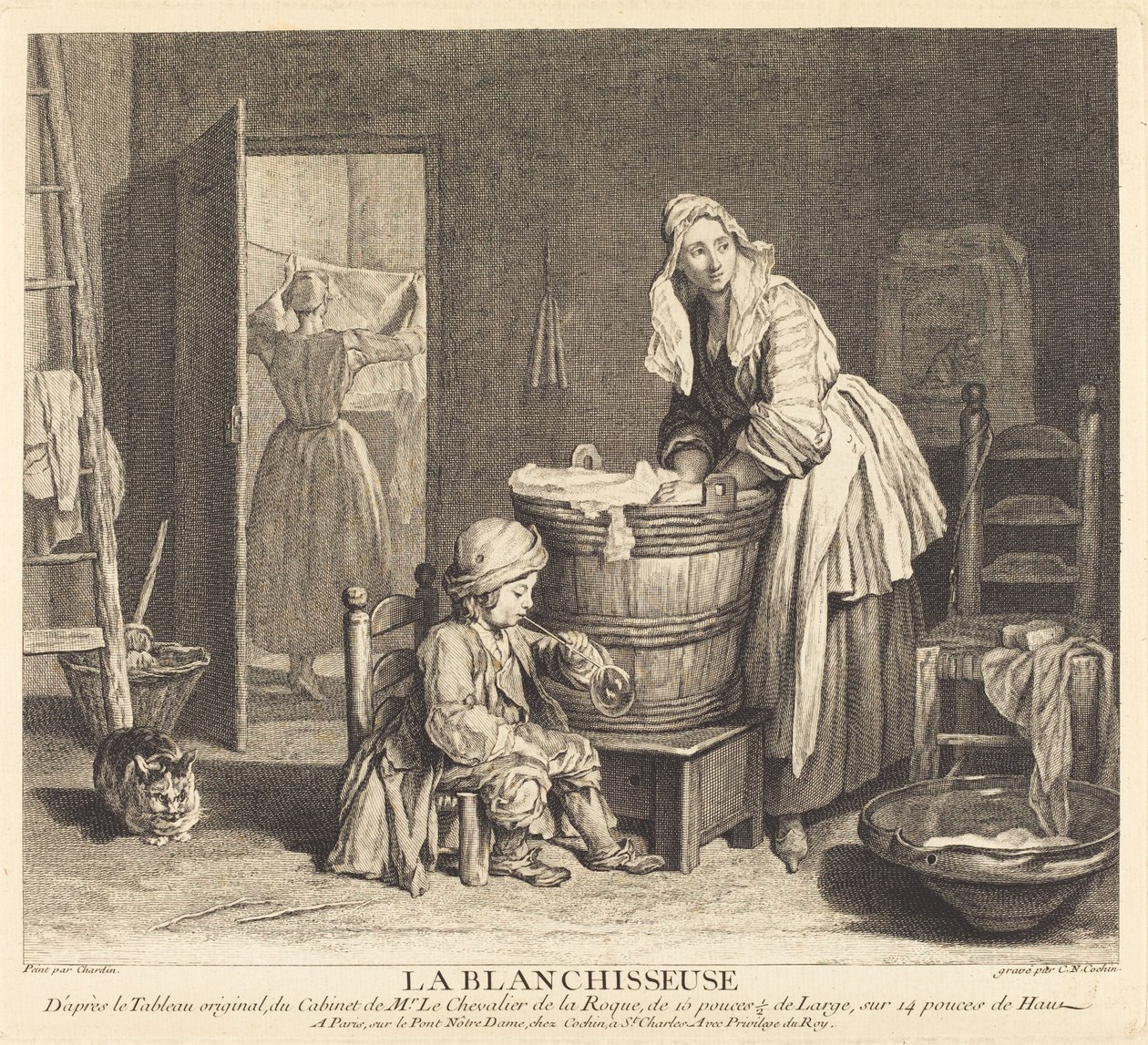 Tvätterskan av Charles Nicolas Cochin I after Jean Siméon Chardin