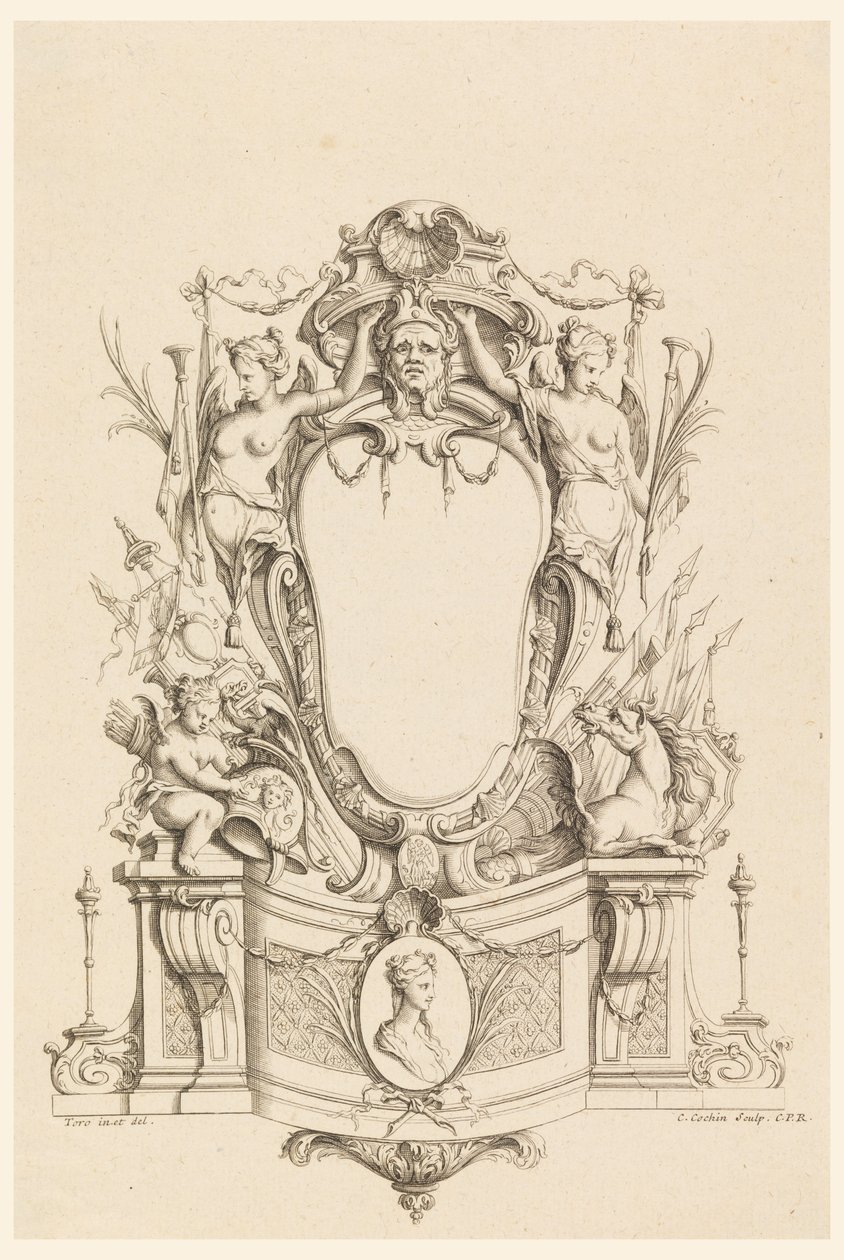 Design för kassett från "Newly Invented Cartridges" av Charles Nicolas Cochin the younger