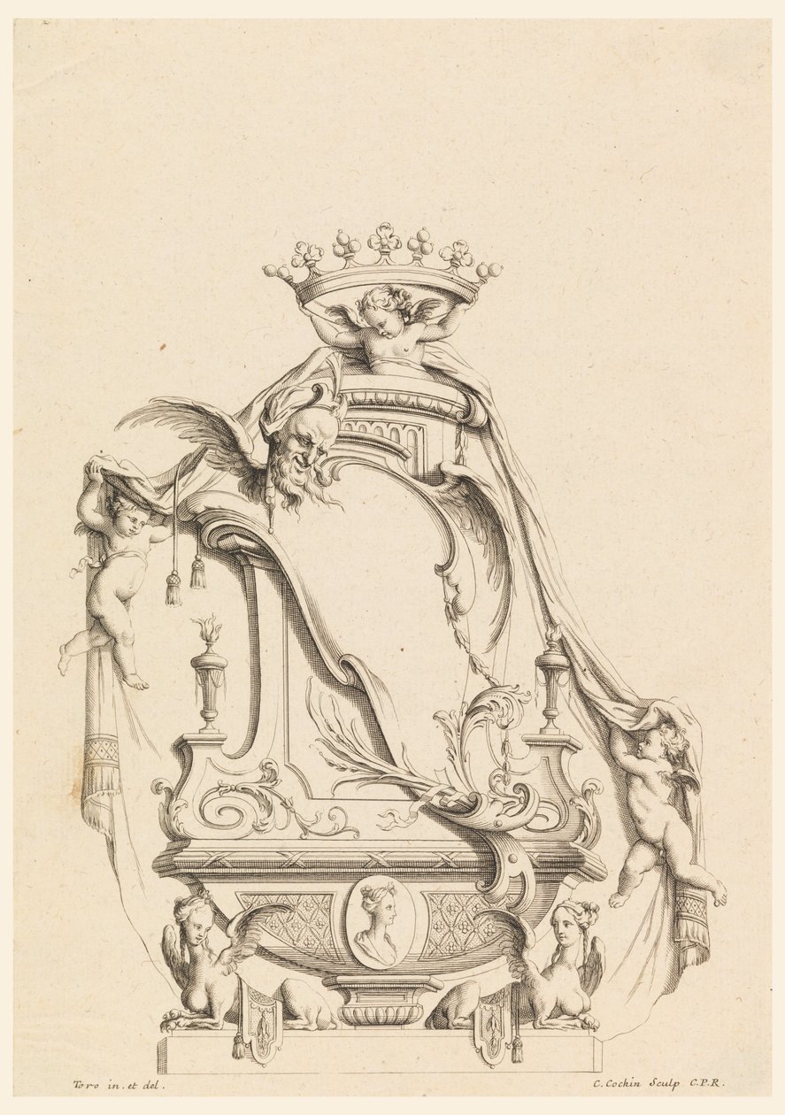 Design för kassett från "Newly Invented Cartridges" av Charles Nicolas Cochin the younger