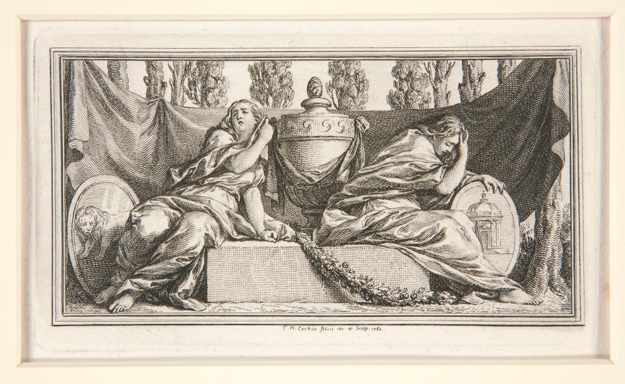 Begravningsvinjett för fru de France, hertiginna av Parma av Charles Nicolas Cochin the younger