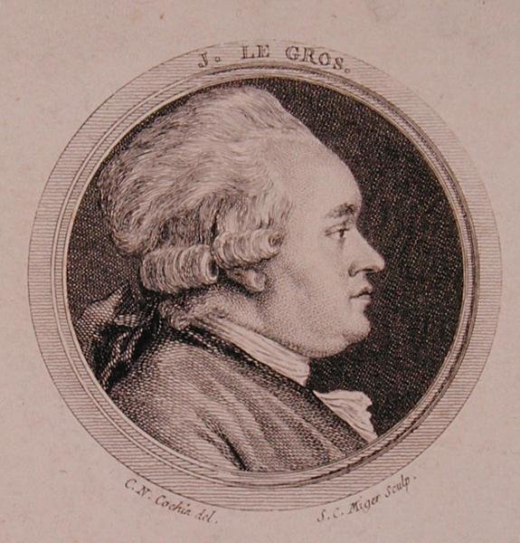Porträtt av Joseph Le Gros (1739-93) graverad av Simon Charles Miger (1736-1820) (gravyr) av Charles Nicolas II (after) Cochin