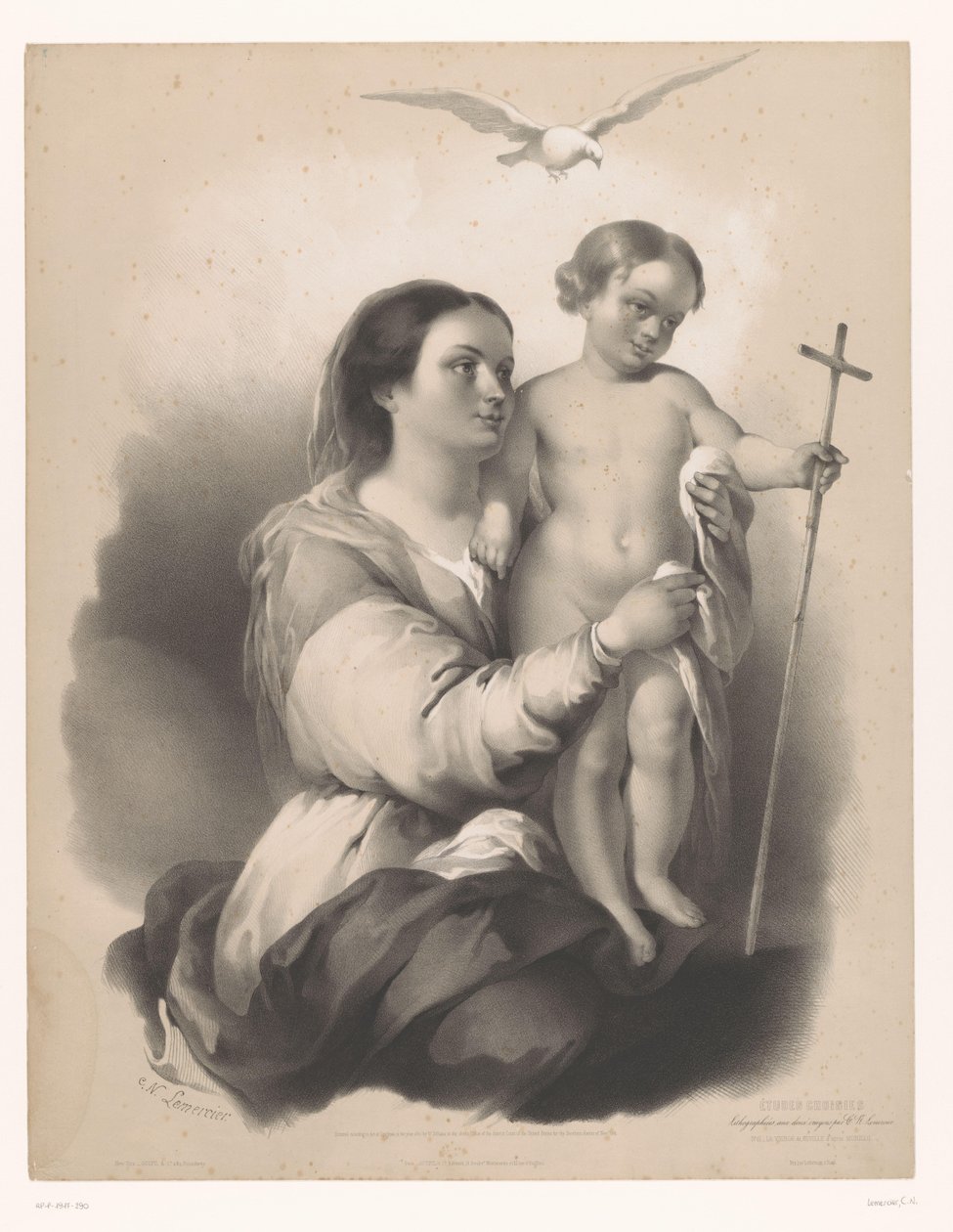 Madonna med ett stående barn i knät La Vierge de Seville (titel på objekt) Studier av utvalda artister (serietitel) Etudes choisies (serietitel på objekt) av Charles Nicolas Lemercier