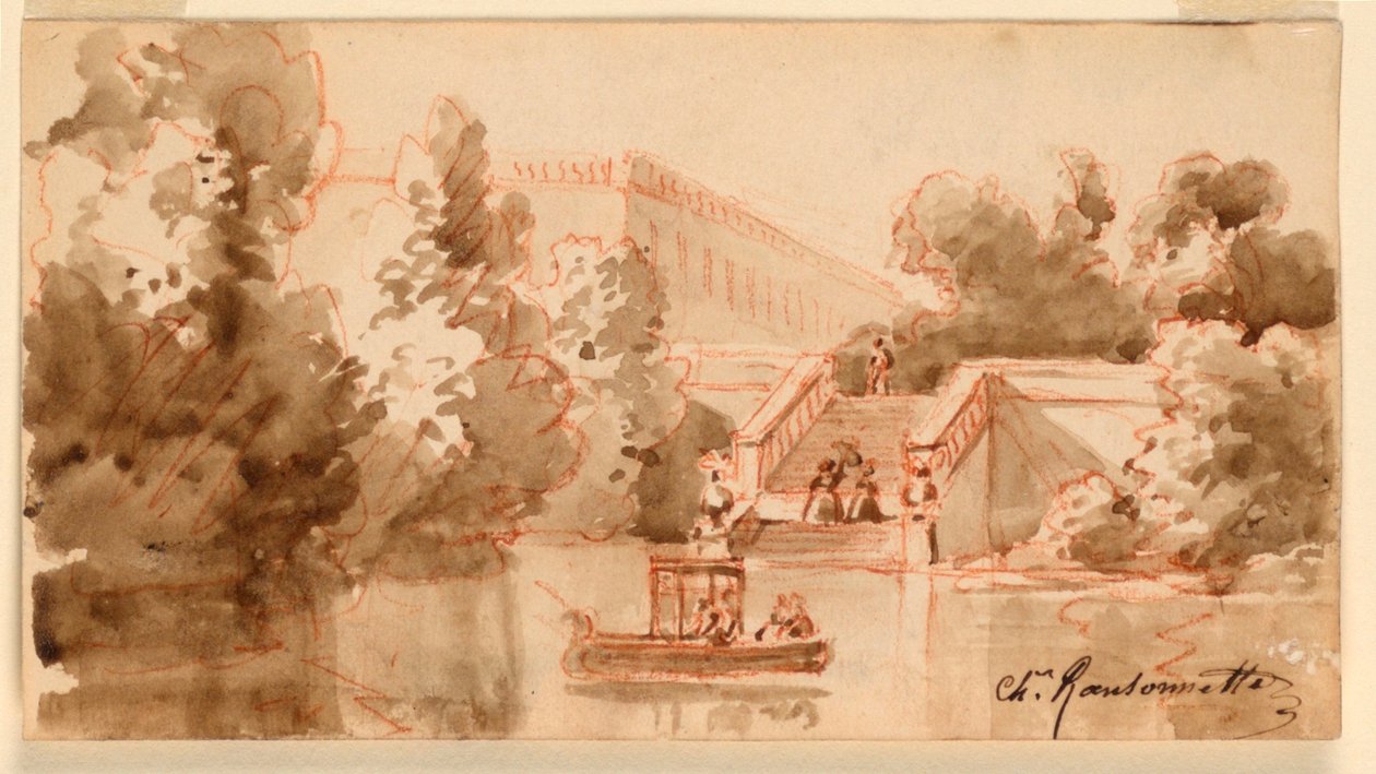 Fantasifull utsikt över slottet Vaux-le-Vicomte av Charles Nicolas Ransonnette