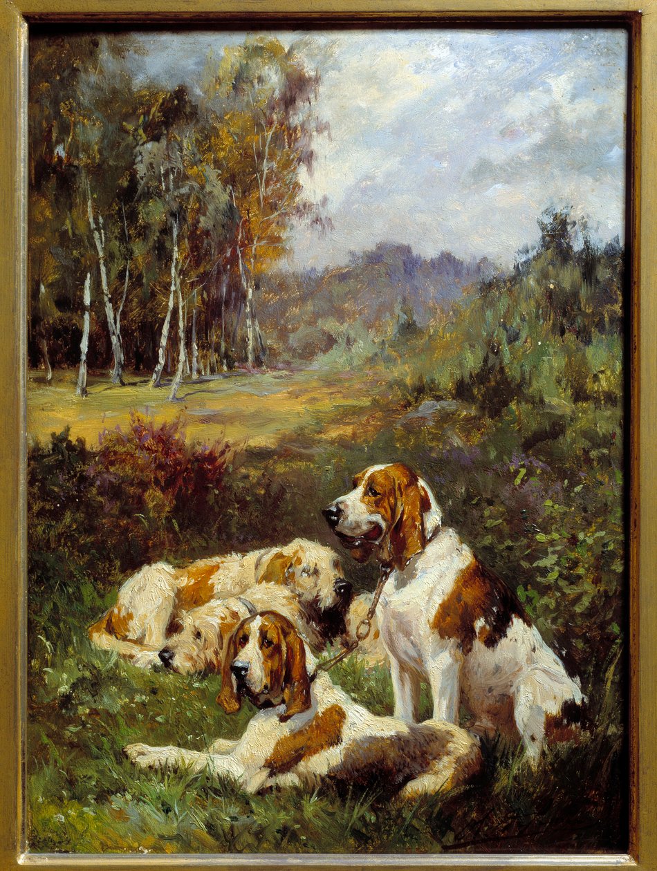 Fyra jakthundar. Målning av Charles Olivier De Penne (1831-1897) av Charles Oliver de Penne