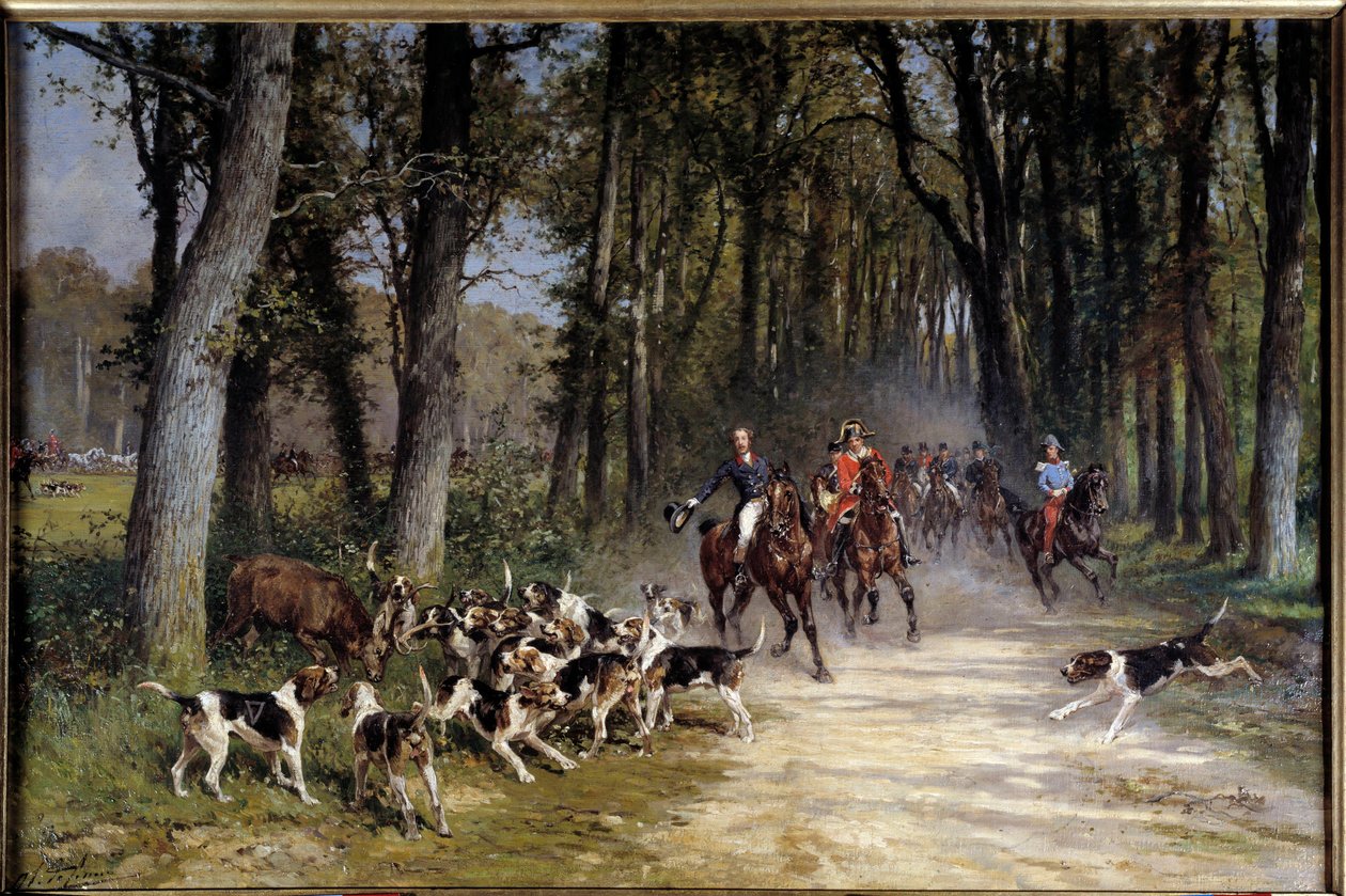 Jakthertigen av orleans sprang till lunden av Sylvie. Målning av Charles Olivier De Penne (1831-1897) av Charles Oliver de Penne