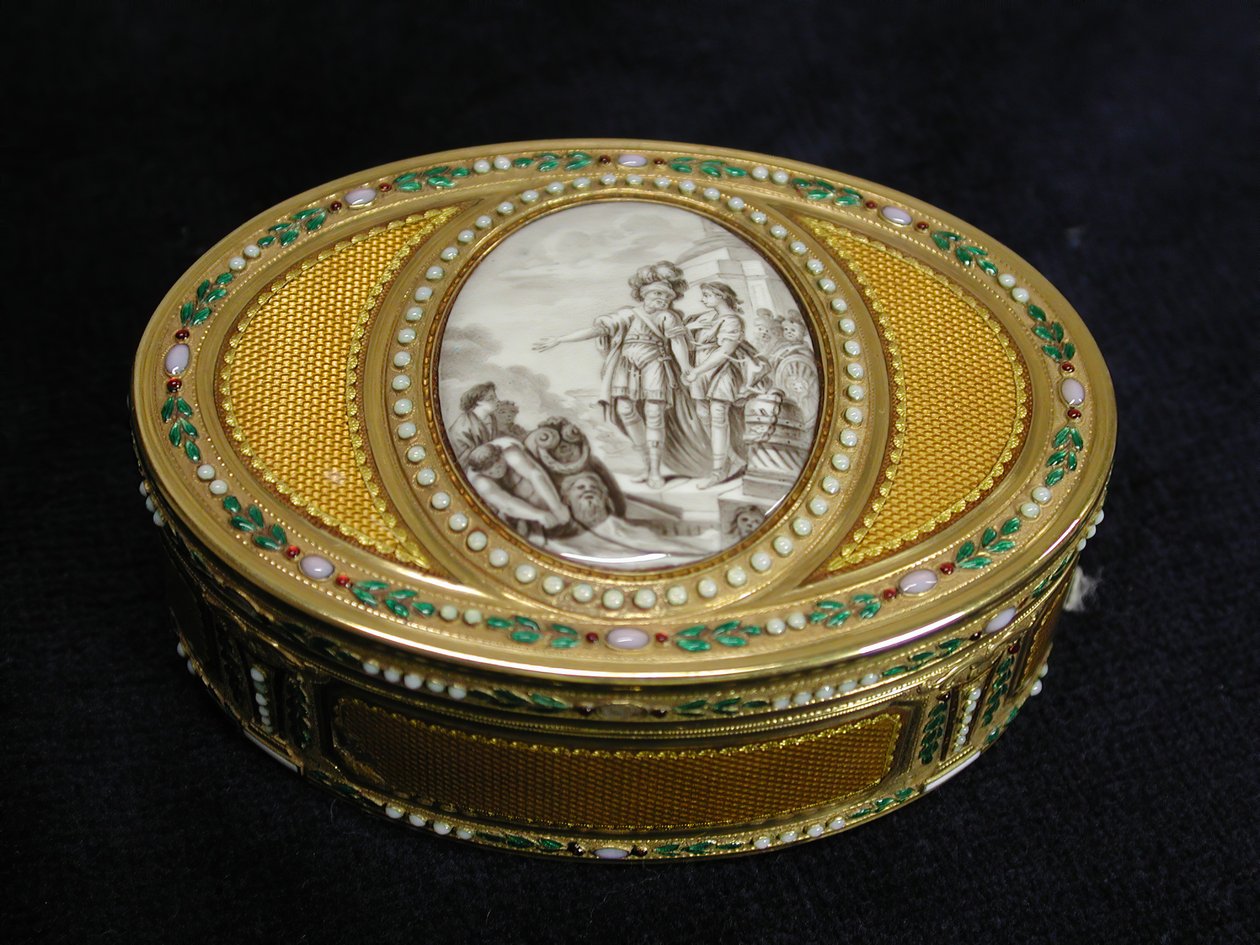 Snusdosa med miniatyr föreställande Telemachos avgång från Egypten, 1780-81. av Charles Ouizille