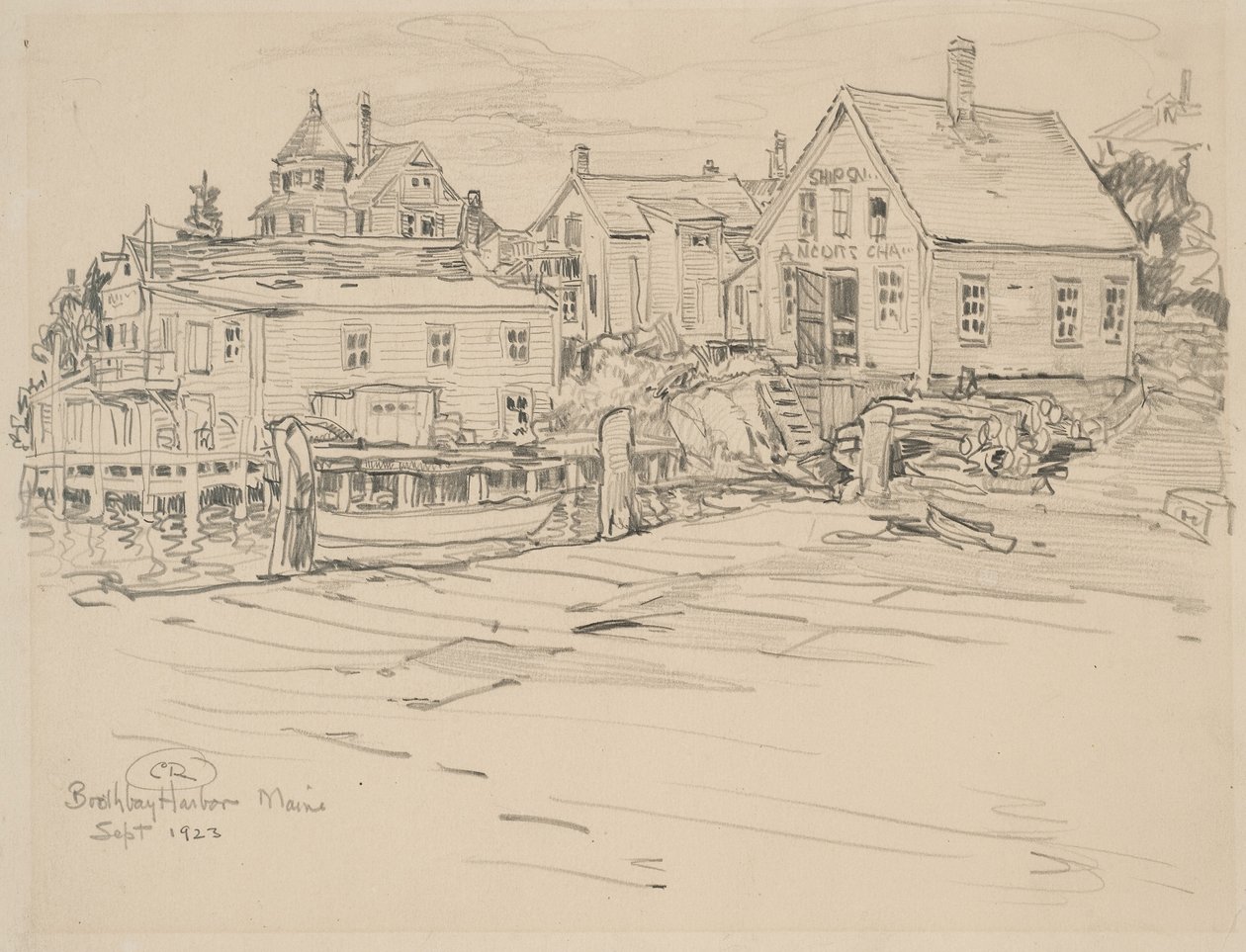 Boothbay Harbor, Maine, 1923 (grafit på papper) av Charles P. Reiffel