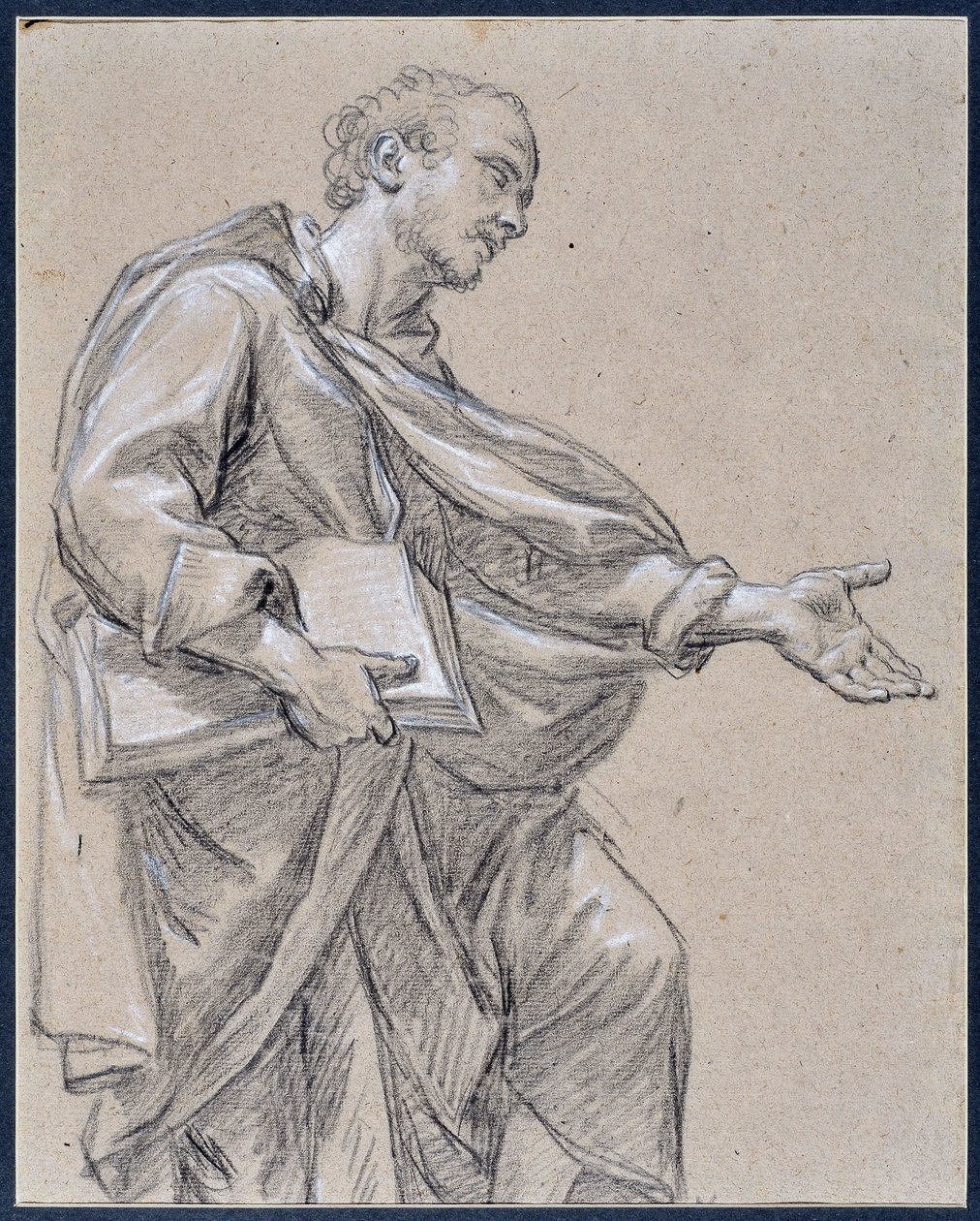 Drapee-figur som håller en bok (ritning) av Charles Parrocel