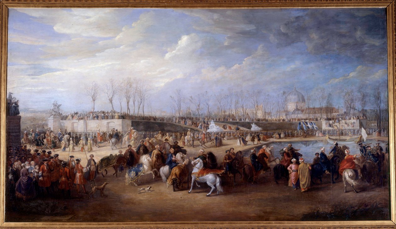 Mottagande av Mehemet Effendis turkiska ambassadör till den store sultanen Achmet av kung Ludvig XV den 21 mars 1721 på Tuileries Peinture de Charles Parrocel av Charles Parrocel