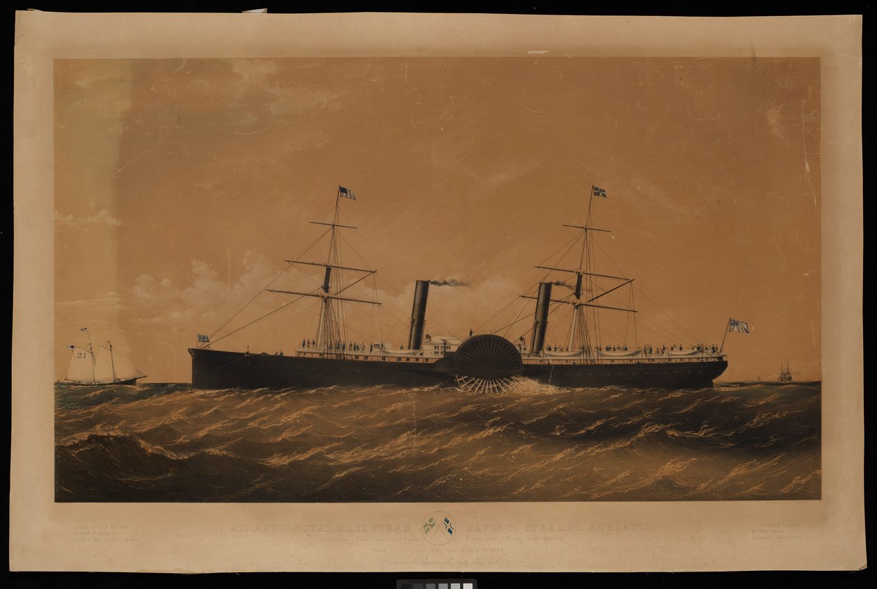 Atlantic Royal Mail Steam Navgn. Co. Steamer Adriatic... (litografi, linnebakgrund) av Charles Parsons