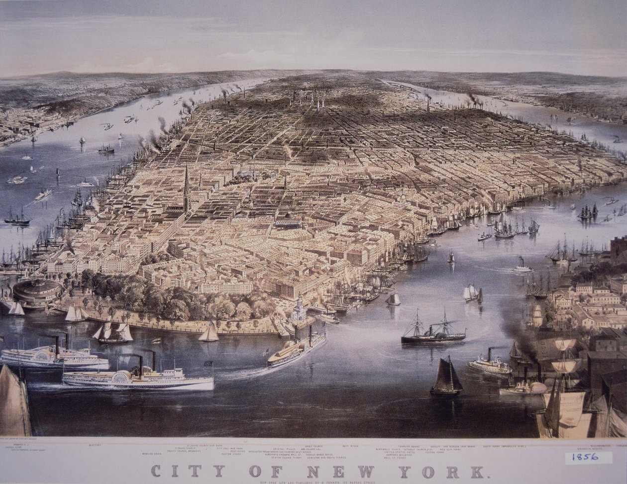 City of New York, tryckt och publicerat av N. Currier av Charles Parsons