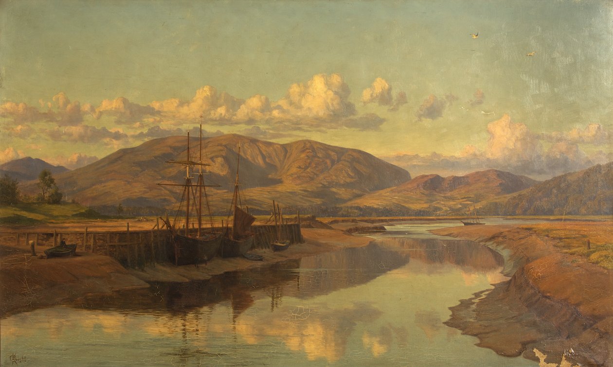Old Wigtown Quay and Cairnsmuir, ca 1890 (olja på duk) av Charles Parsons Knight