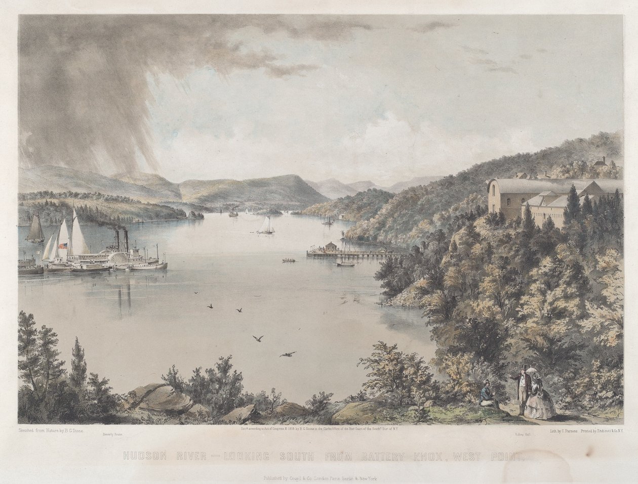 Hudson River Portfolio: Ser söderut från Battery Knox, West Point av Charles Parsons after Benjamin Bellows Grant Stone