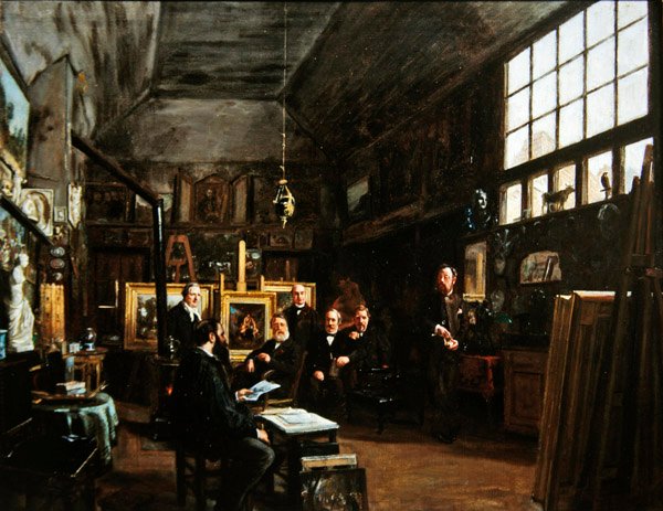 Möte i styrelsen för Artesian Society of the Friends of the Arts, efter 1874 av Charles Paul Etienne Desavary