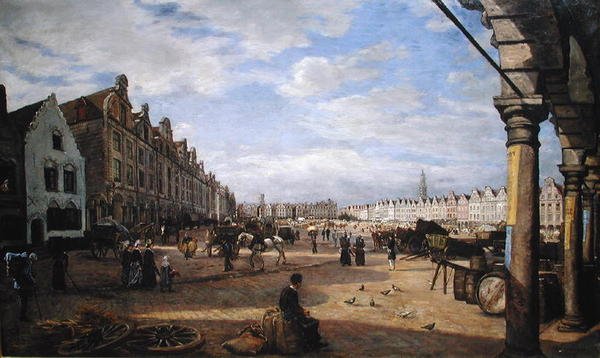 Grande Place dArras på marknadsdagen, 1878 av Charles Paul Etienne Desavary