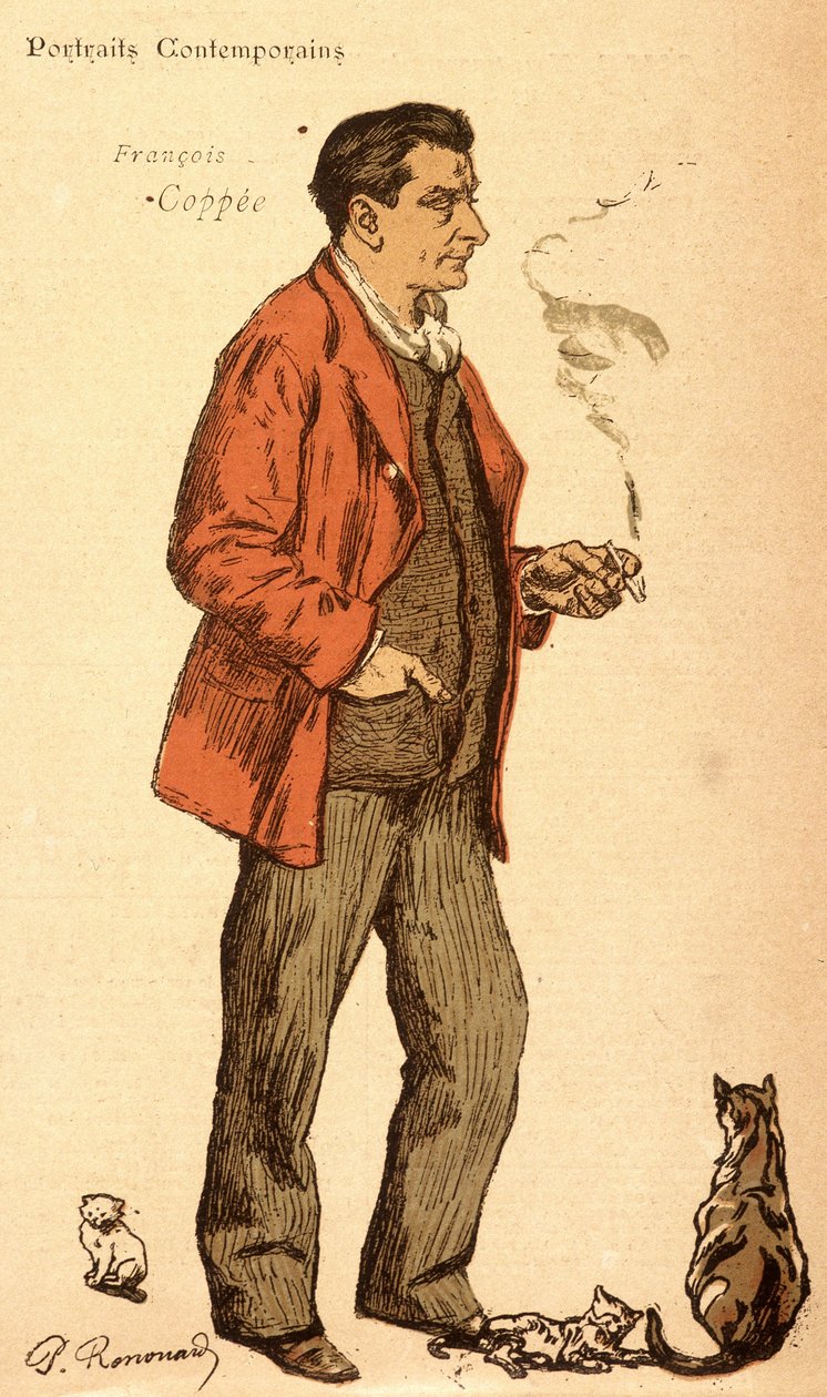 François Coppée röker en cigarett och med katter av Charles Paul Renouard