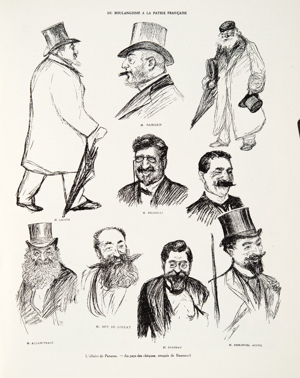 The Panama Affair - In the land of checks, skisser av Renouard, från Histoire de la Troisieme Republique, Vol. I, Politisk historia, utg.1933 av Charles Paul Renouard