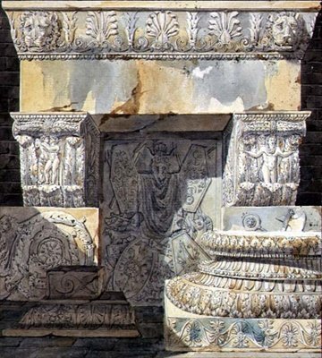 Fragments of Ruins, ritning till ett titelblad från plansch 20 i "Palais, Maisons et Autres Edifices Modernes, Dessines a Rome" av Charles Percier och Pierre Francois Leonard Fontaine (1762-1853), utgiven av Charles Percier och Pierre Francois Leonard Font av Charles Percier