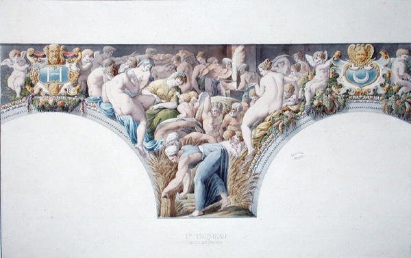 Ms 1014 Fris från balsalen i Fontainebleau, tallrik från ett album (akvarell & penna på papper) av Charles Percier