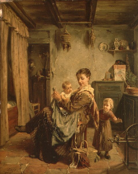 Cache-Cache, en inredning med mor och barn av Charles Petit