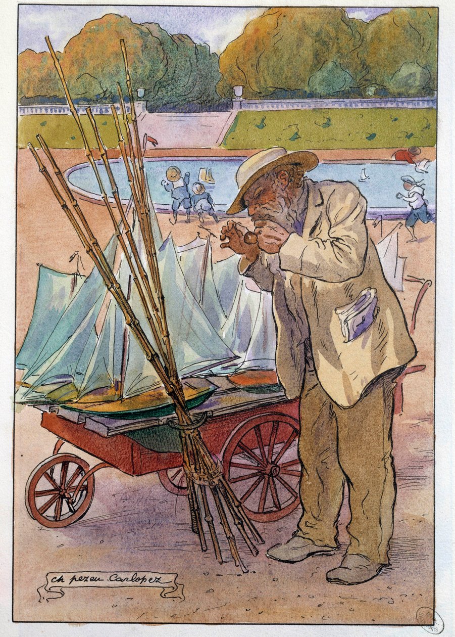 Båthandlaren vid Tuilerierna 1909 Teckning av Charles Pezeu dit Carlopez (1900-talet) av Charles Pezeu Carlopez