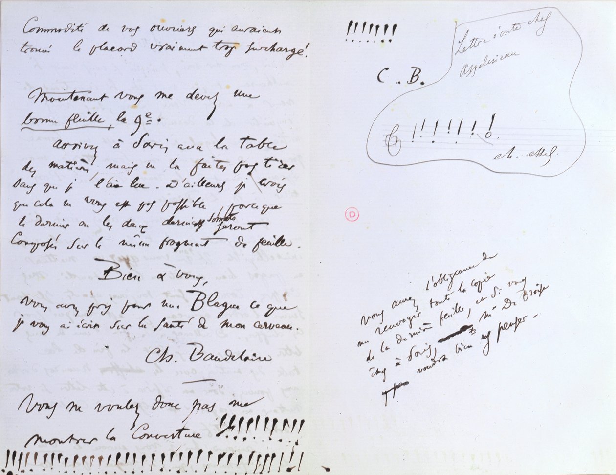 Sista sidan i ett brev till Baudelaires redaktör Auguste Poulet-Malassis (1825-78) angående publiceringen av 