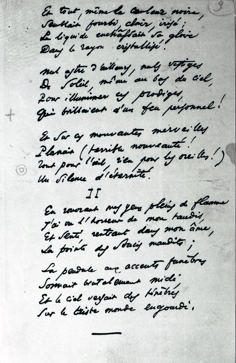 "Reve Parisien" autografdikt (penna och bläck på papper) (s/v foto) av Charles Pierre Baudelaire