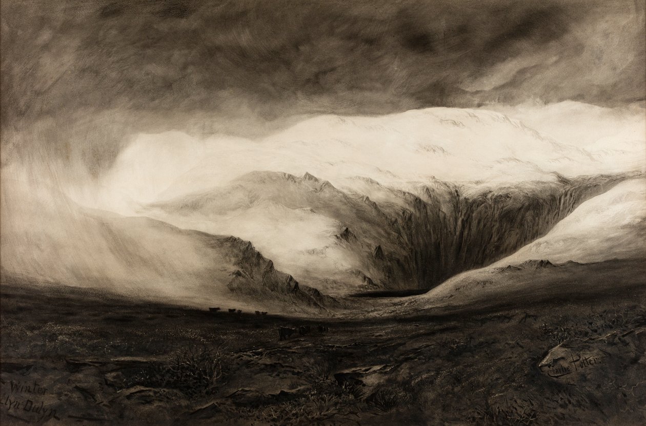 Vinter, Llyn Dulyn, odaterad (akvarell på papper) av Charles Potter