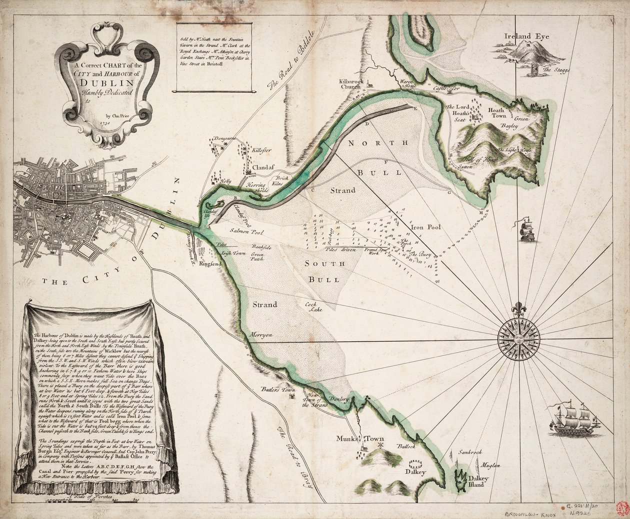En korrekt karta över staden och hamnen i Dublin, Irland av Charles Price