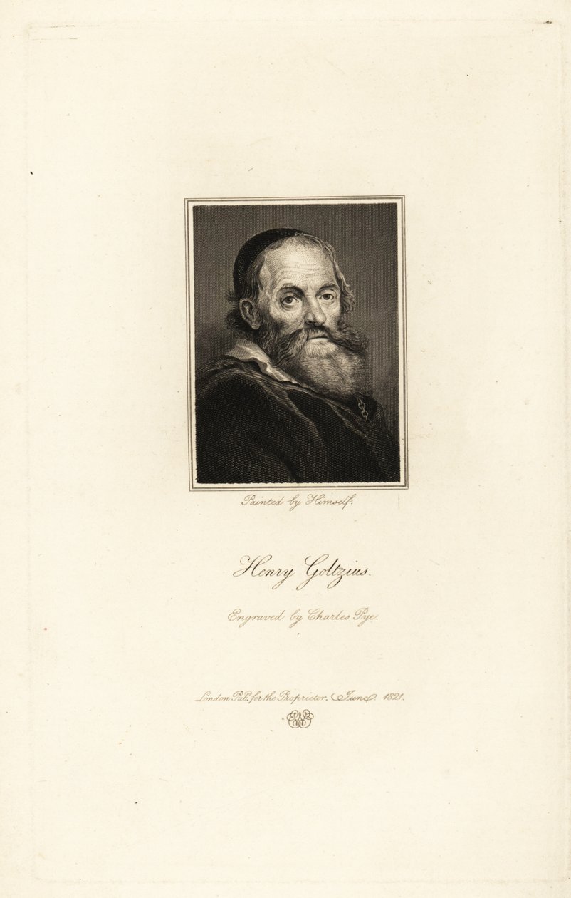 Porträtt av Hendrick Goltzius, tyskfödd holländsk grafiker, ritare och målare av Charles Pye