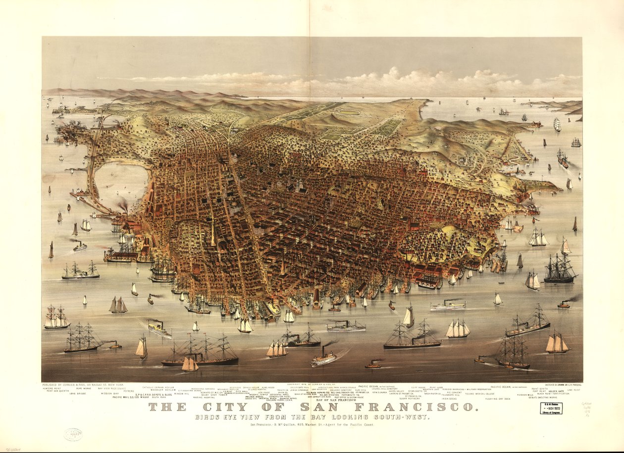 Staden San Francisco. Fågelperspektiv från bukten mot sydväst av Charles R. Parsons