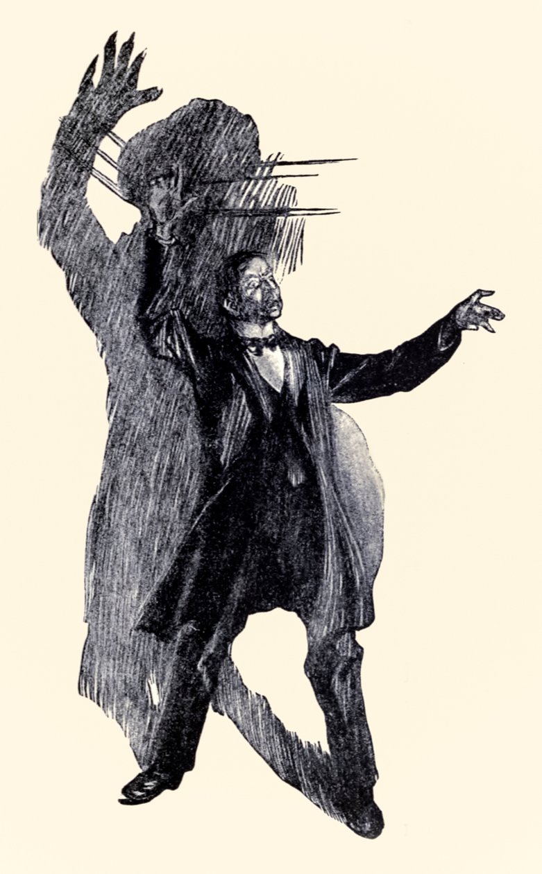 Där stod Henry Jekyll från The Strange Case of Dr Jekyll and Mr Hyde av Robert Louis Stevenson (1850-1894) illustrerad av Charles Raymond Macauley (1871-1934) av Charles Raymond Macauley