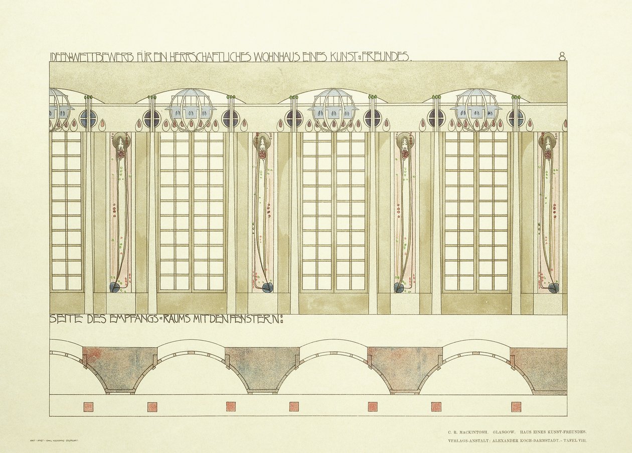 Reception och musikrum, ca 1901 (färglitografi) av Charles Rennie (after) Mackintosh