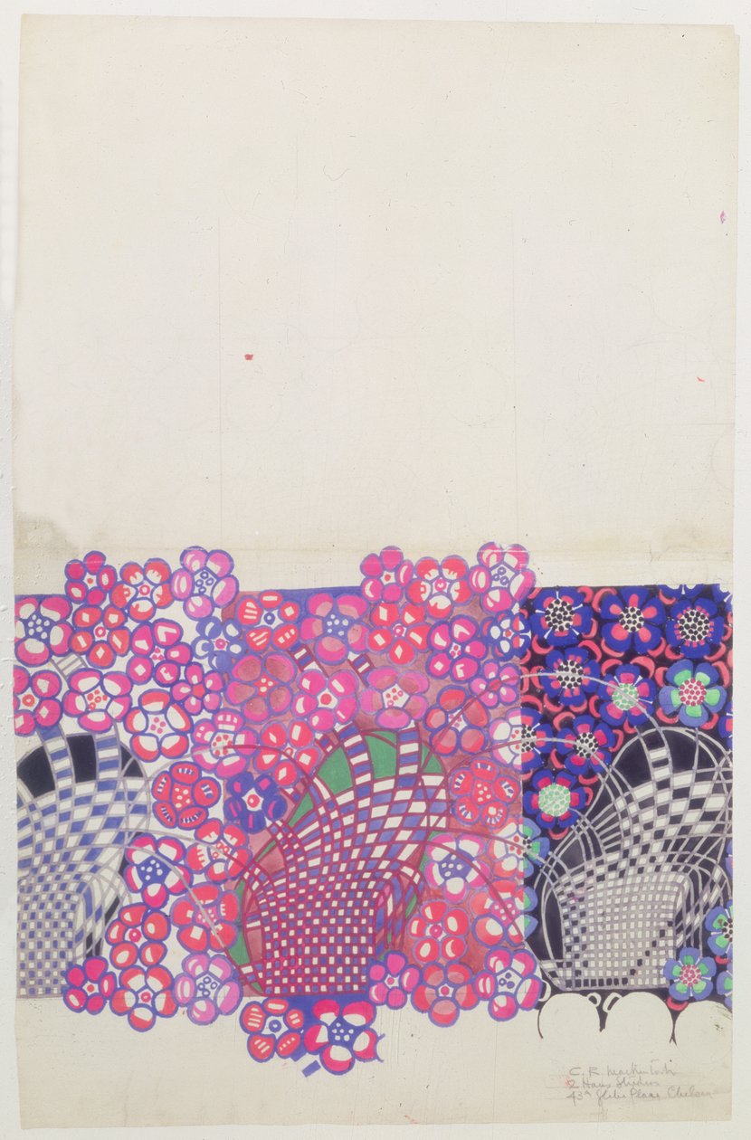 Blå och rosa tobak blomma design av Charles Rennie Mackintosh