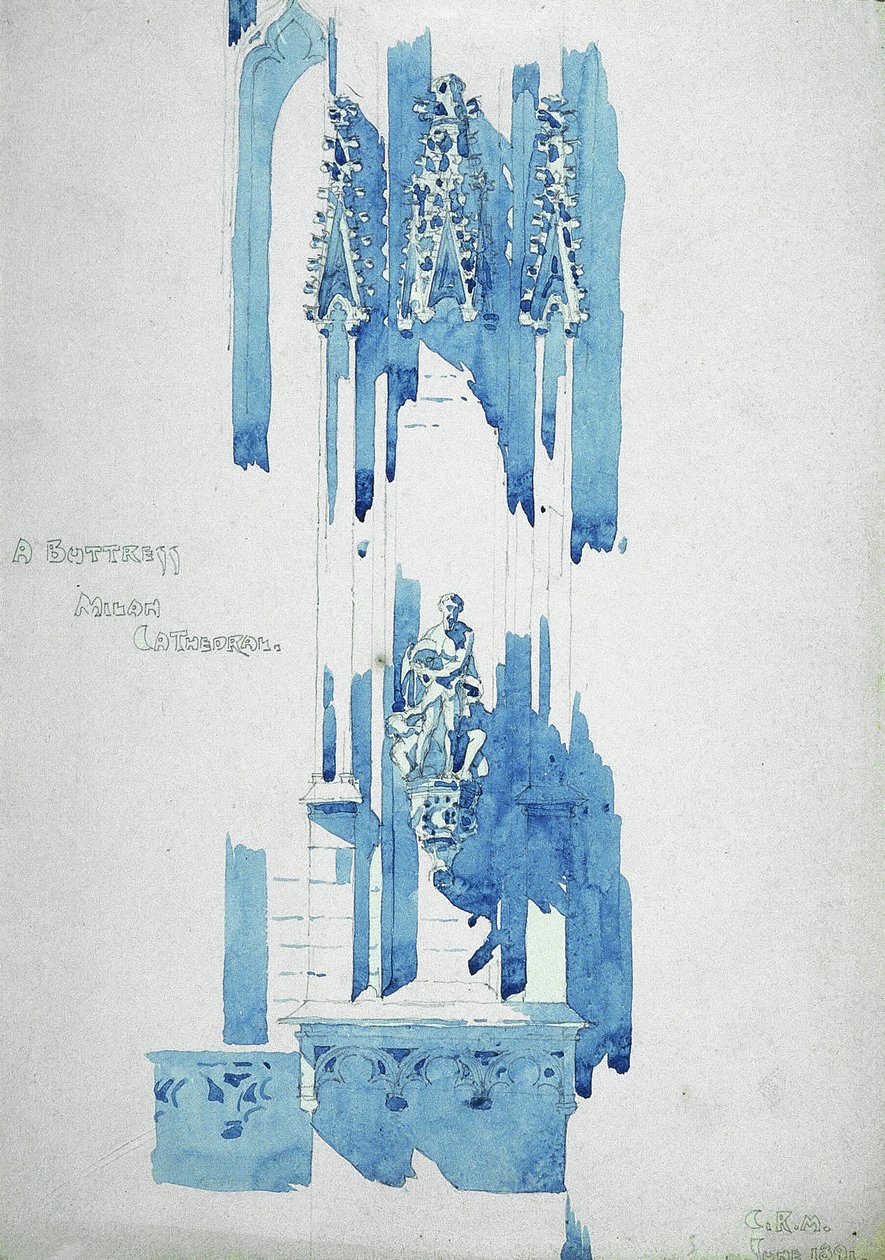 Buttress, Milanos katedral, 1891 (penna och akvarell på papper) av Charles Rennie Mackintosh