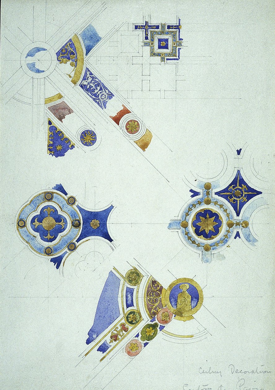 Takdekoration, Certosa di Pavia, 1891 (penna och akvarell på papper) av Charles Rennie Mackintosh