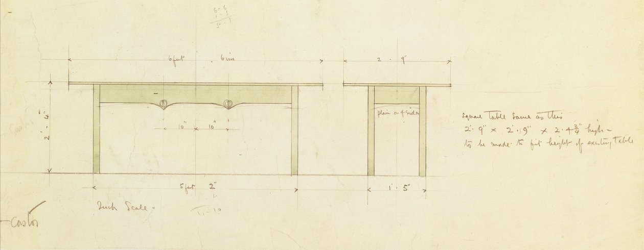 Design för ett matbord och ett litet bord (akvarell) av Charles Rennie Mackintosh