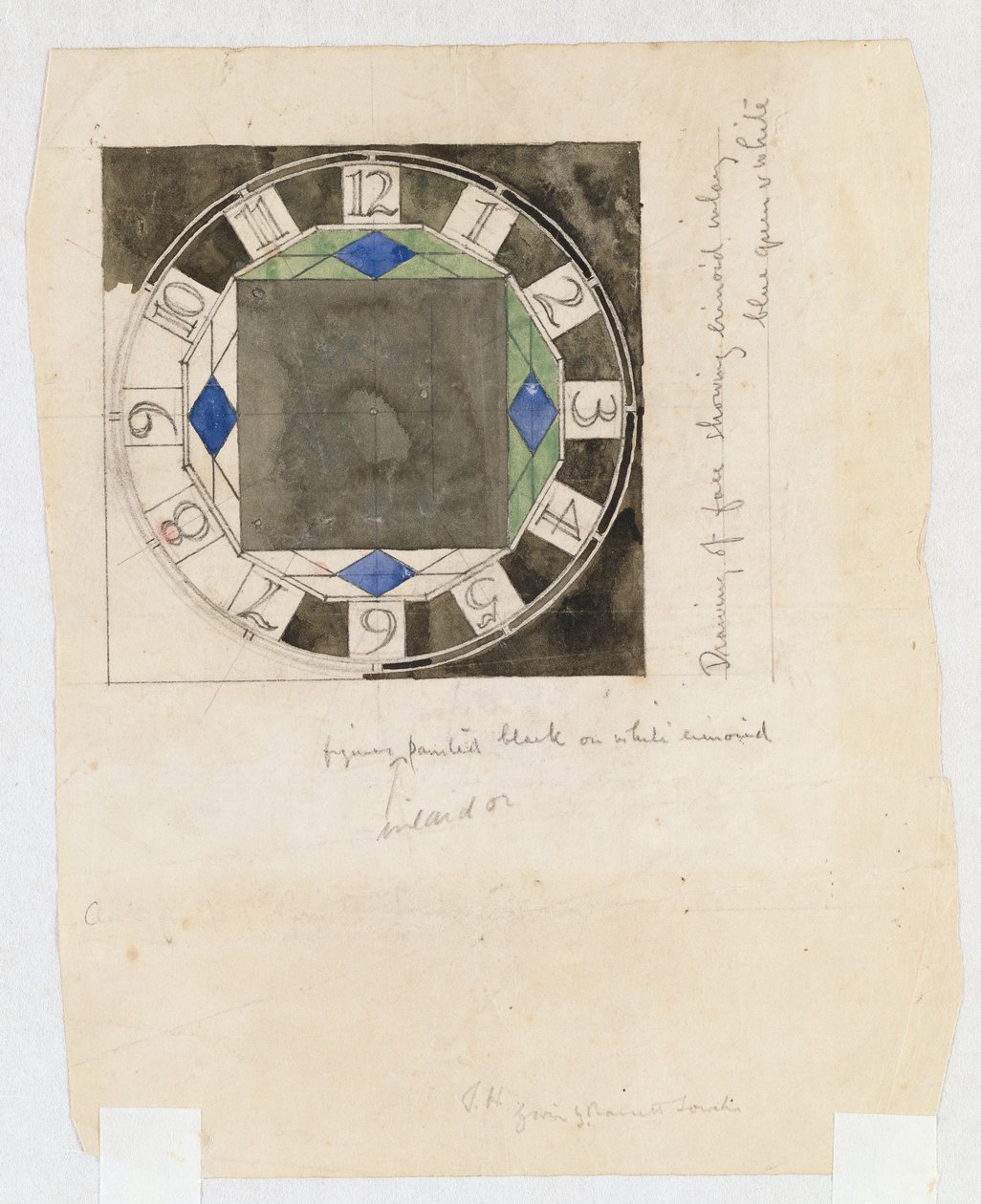 Design för en urtavla, för W.J. Bassett-Lowke, 1917 av Charles Rennie Mackintosh