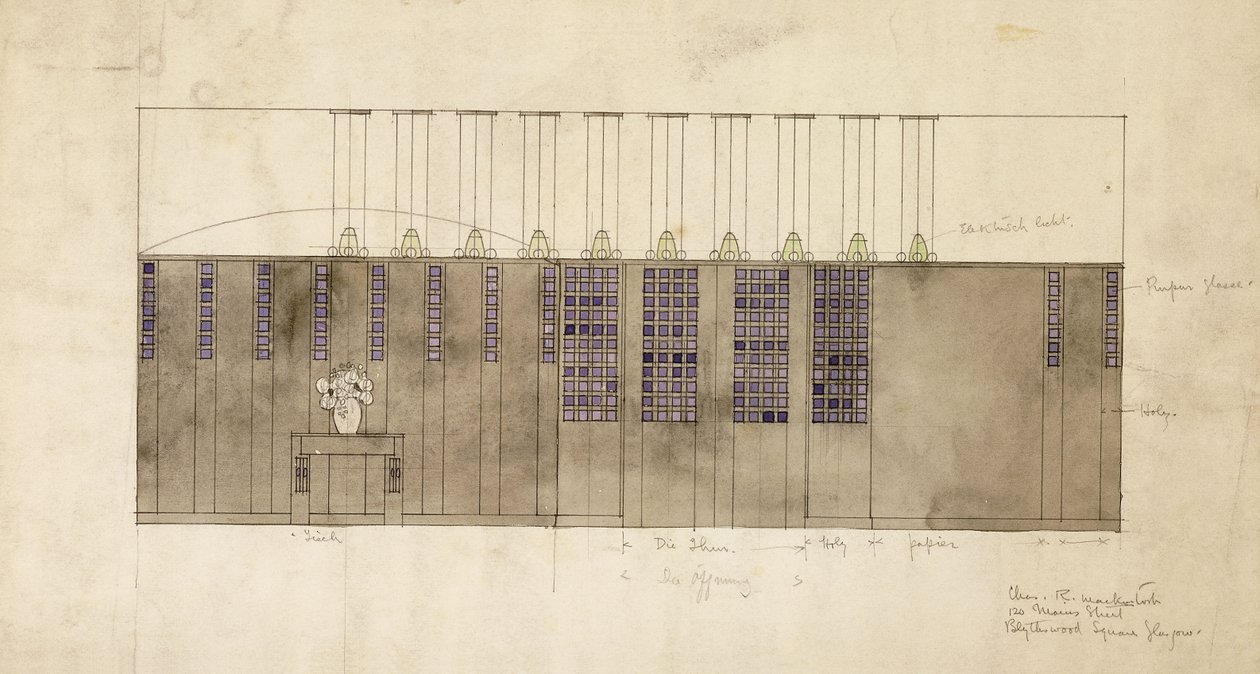 Design för vägg, bord och dörrar, för A.S. Bal, Berlin, 1905 av Charles Rennie Mackintosh