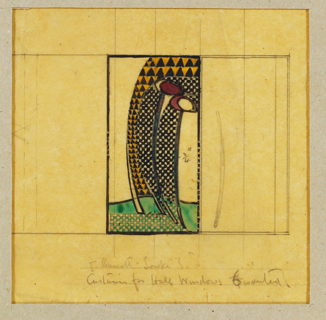 Design för gardiner för hallfönstren, för W.J. Bassett-Lowke, 1916-17 av Charles Rennie Mackintosh