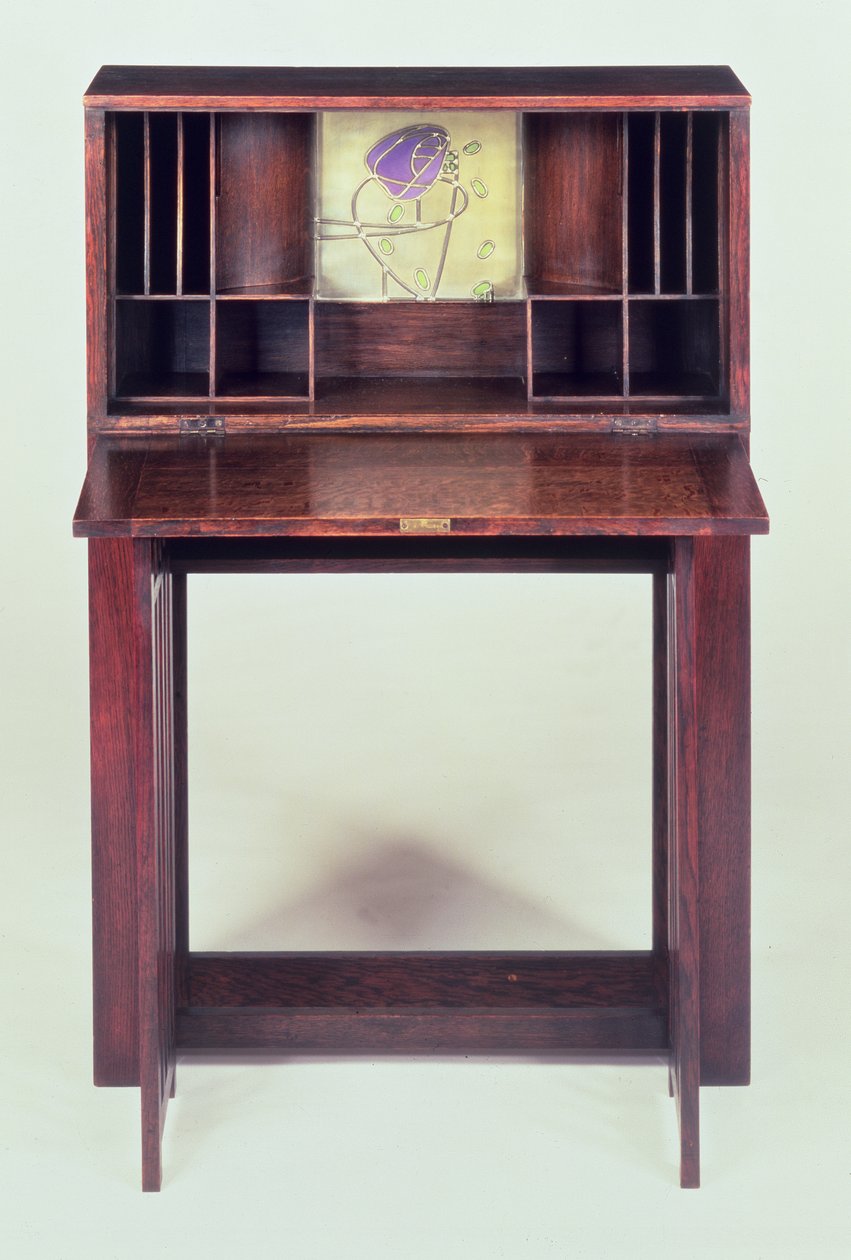 Skrivbord för det blå sovrummet på Houshill, 1904 (öppet, se 45594 för stängt) av Charles Rennie Mackintosh