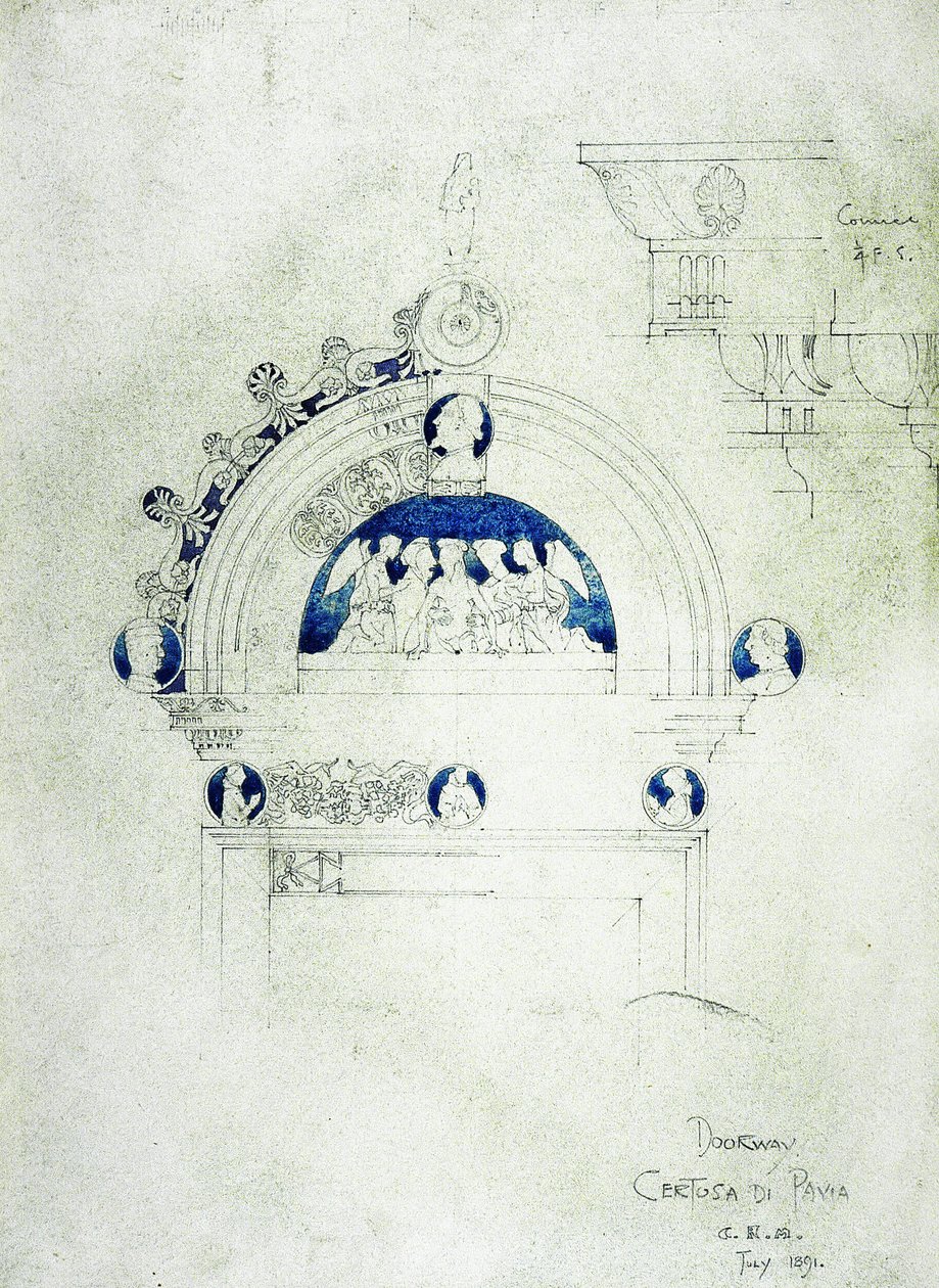 Dörröppning, Certosa di Pavia, 1891 (penna och akvarell på papper) av Charles Rennie Mackintosh