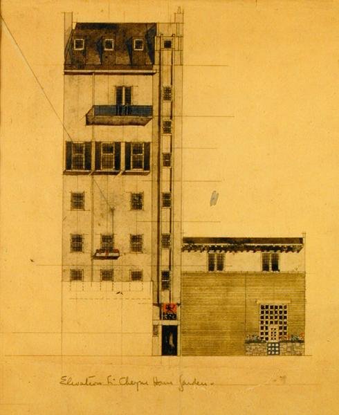 Förhöjning av den föreslagna studion på Glebe Place och Upper Cheyne Walk av Charles Rennie Mackintosh