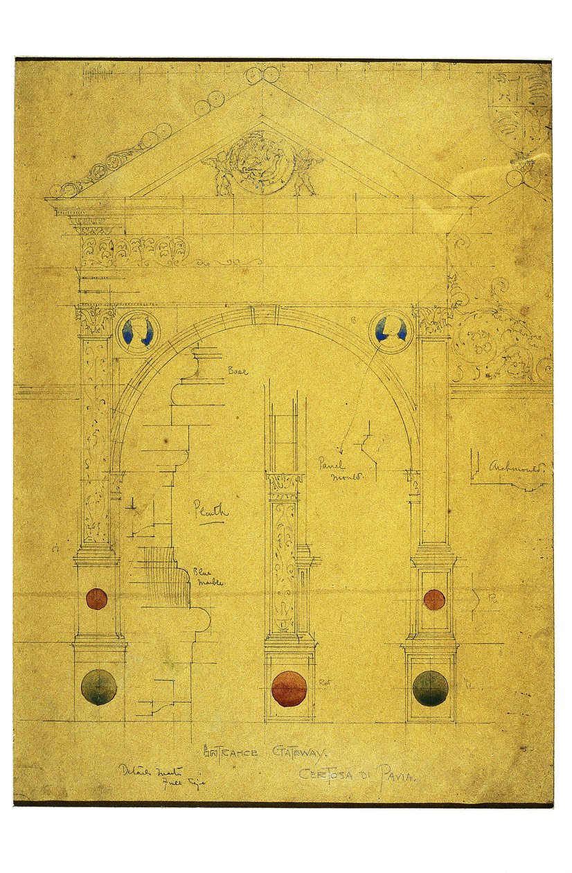 Entrance Gateway, Certosa di Pavia, 1891 (penna och akvarell på papper) av Charles Rennie Mackintosh