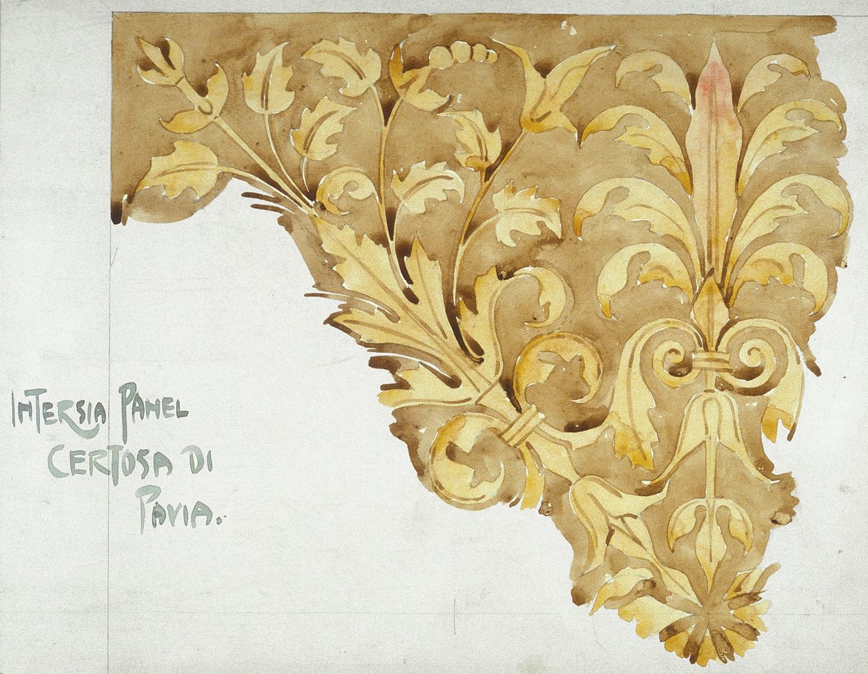 Intarsia Panel, Certosa di Pavia, 1891 (penna och akvarell på papper) av Charles Rennie Mackintosh