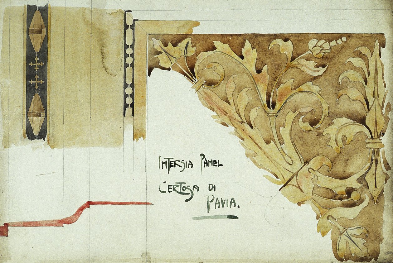 Intarsia Panel, Certosa di Pavia, 1891 (penna och akvarell på papper) av Charles Rennie Mackintosh