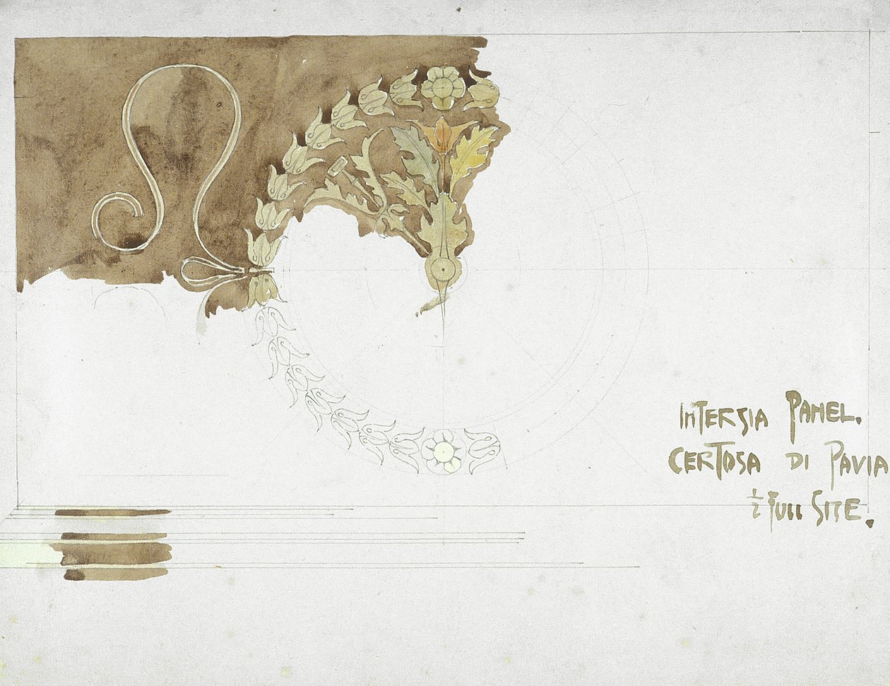 Intarsia Panel, Certosa di Pavia, 1891 (penna och akvarell på papper) av Charles Rennie Mackintosh